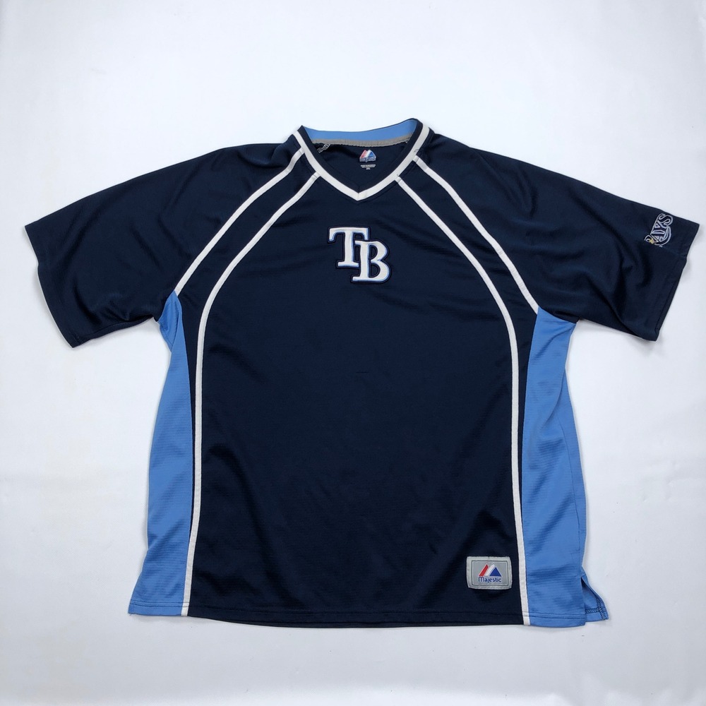 Majestic Tampa Bay Rays MLB Jersey Shirt Mens 2XL Navy Blue Mesh Sportswear